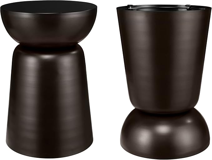 BIRDROCK HOME Metal Decorative Garden Stool and Outdoor Accent Side Table - Modern Industrial Round End Table for Home Furniture, Porch, Patio Decor, Garden, Deck - Dark Antique Bronze, 14" H x 14" D