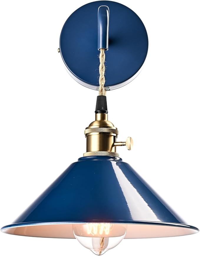 Plug-in Macaron Wall Sconce, Hanging Height-Adjustable Wall Lamp Set of Two, Hardwire Optional, Blue Industrial Wall Light Fixture for Home Office