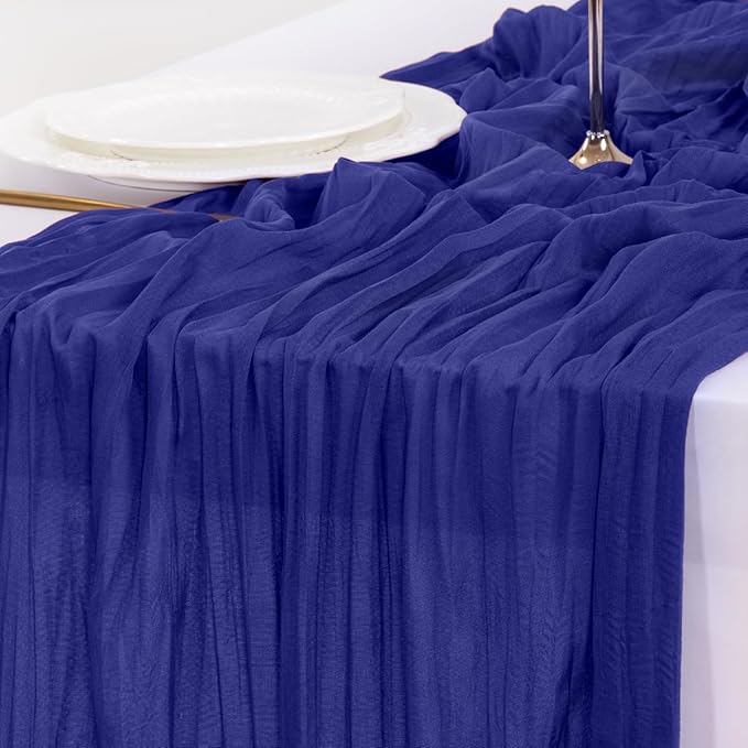 Socomi 3pcs Royal Blue Valentine's Day Cheesecloth Table Runner Boho Rustic Gauze 120 inch 10FT Cheese Cloth Runner for Wedding Party Baby Shower Birthday Home Decor Holiday Decorations
