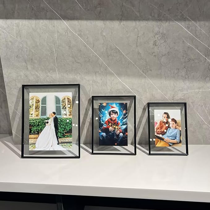 Wall Floating Frame, 8"×10", Black, Wall Mounting or Wall Leaning, For Photo 6×8, 5×7, 4×6, Classy For Thanksgiving, Anniversary, Wedding