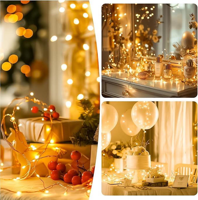 ZSJWL Rechargeable Fairy Lights with DIY Timer & 8 Modes, 4 Pack 16FT 50LED String Lights Battery Operated Indoor, Twinkle mini Lights for Bedroom Christmas Wedding Centerpiece Decor (Warm White)
