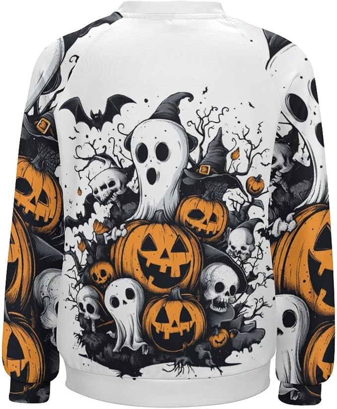 Halloween Sweatshirts for Women Funny and Spooky Print Crewneck Oversized Pullover Outdoor Lounge Fashion Sweater