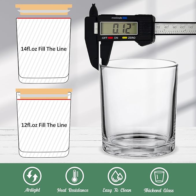12 Pack 14 fl.oz Glass Candle Jars - Clear Empty Glass Vassels with Bamboo Lids, Bulk Candle Containers Jars for Making Candles 12 14 fl.oz