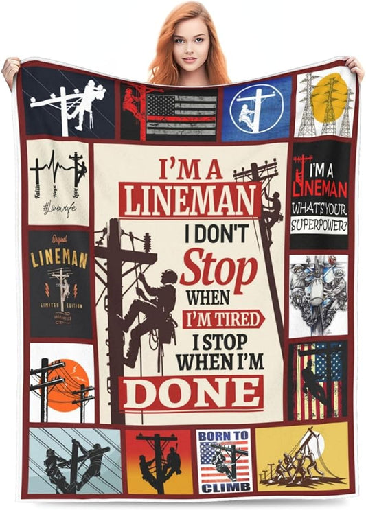 Lineman Blanket Electrician Job Gifts Throw Blanket Super Soft Flannel Lightweight Fluffy Plush Cozy Fuzzy Fleece Appreciation Blanket for Woman Adults Man for Bedding Sofa 40"X50"