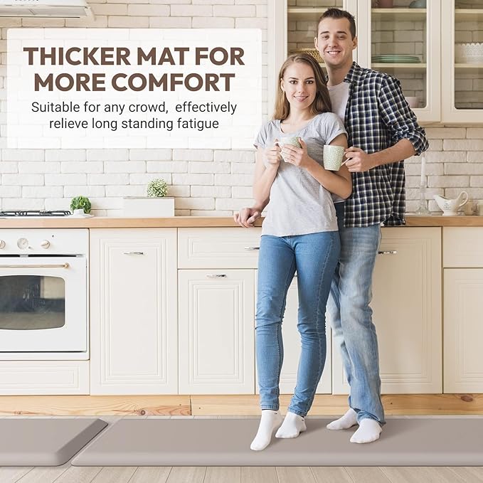 4/5 Inch Thick Kitchen Mat - Cushioned Anti Fatigue Mats for Kitchen Floor - Easy to Clean, Waterproof, Non-Slip Kitchen Rug for Sink, Office, Kitchen (17''x24'' Brown)