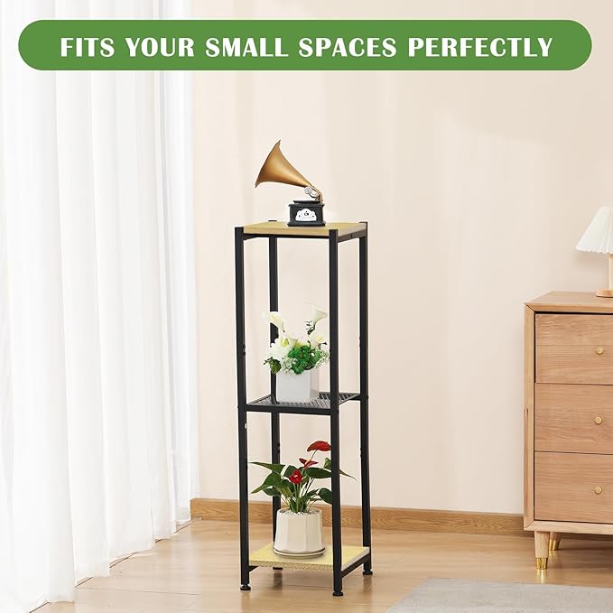 Extra Tall Plant Stand Indoor,40 Inch Plants Stands,3 Tier Metal Plant Stand with Heavy Duty Wood and Metal Mesh Shelf,Yellow Oak and Black