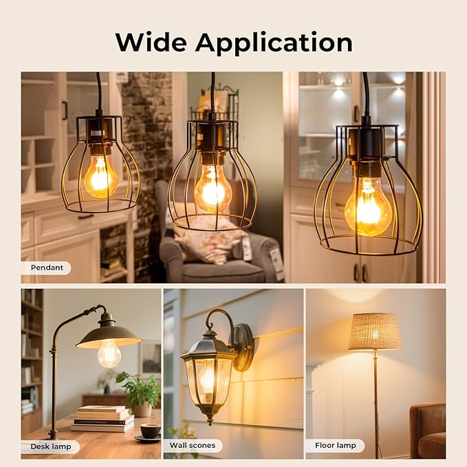 LED Edison Bulb Dimmable, 2700K Soft White, A19 Clear Glass Vintage E26 LED Bulb 6W, 60 watt Equivalent, A19 Light Bulb for Ceiling Fan, 90+CRI, 600LM, 24 Pack