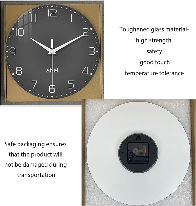 XNM Dark Grey Wall Clock for Bedroom Glass Modren Simple Wall Clock Battery Operated 14 Inch Minimalist Silent Clock Analog