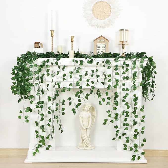 CEWOR 14 Pack 98ft Artificial Ivy Greenery Garland, Fake Vines Hanging Plants Backdrop for Room Bedroom Wall Decor, Green Leaves for Jungle Theme Christmas Party Wedding Decoration