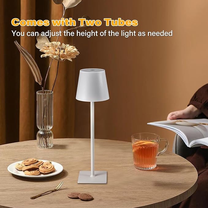 2 Pack Cordless Table Lamps, 3 Colors Stepless Dimming, 5000mAh Rechargeable Battery LED Desk Lamp for Bedroom/Couple Dinner/Desk/Cafe/Dining Room/Terrace