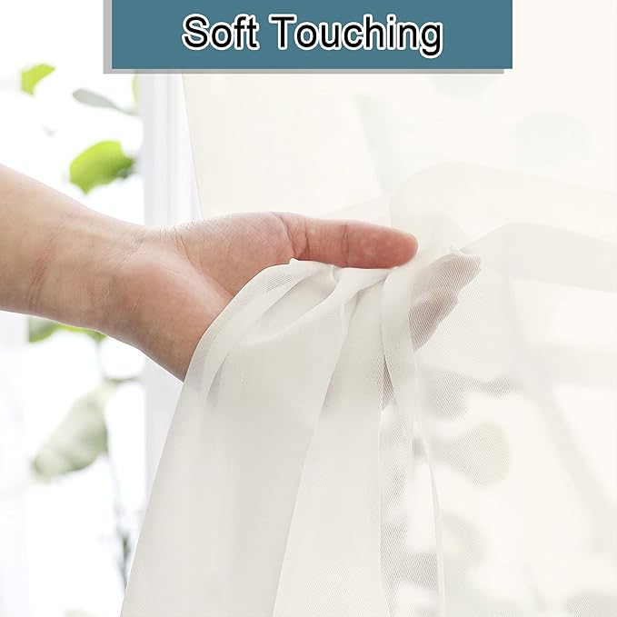 Lecloud Sheer Curtain Panels Set 96" Inches Long, Solid Voile Light Filtering Airy Curtains Window Treatment Drapes for Living Room, 2 Panels Elegant Bedroom Sheer Curtains, Ivory, 40" Wx96 L