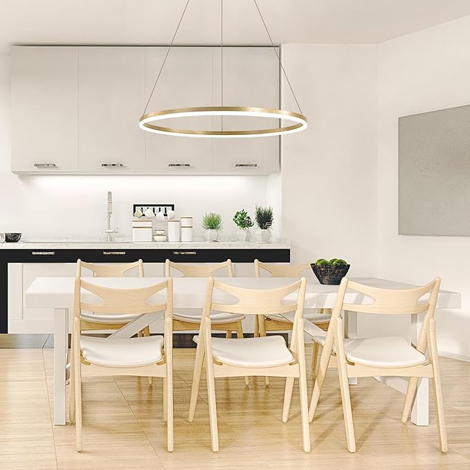 LightInTheBox Modern LED Gold Ring Chandelier, 23.6" Halo Pendant Light Fixture Circle Minimalist Dimmable Hanging Light Metal Acrylic for Living Room Dinning Room Bedroom (Gold)
