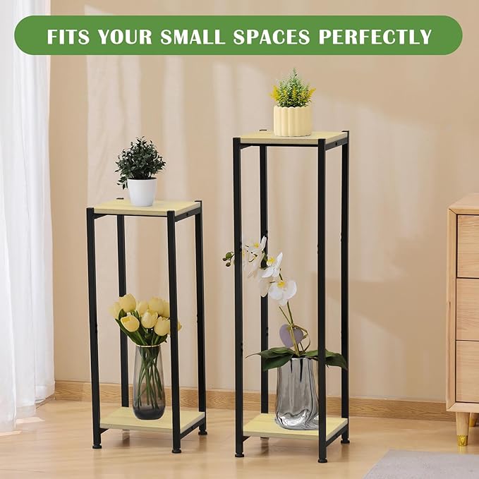 Extra Tall Plant Stand Indoor,40 Inch Plants Stands,2 Tier Metal Plant Stand with Heavy Duty Wood,Yellow Oak and Black
