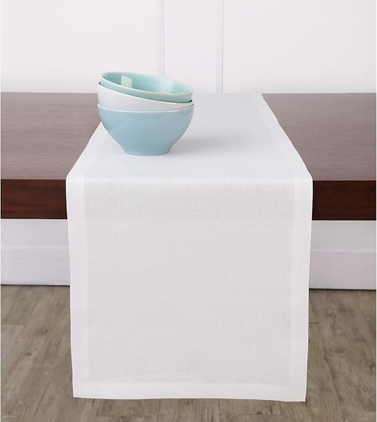 Solino Home Linen White Table Runner 120 Inches Long - 100% Pure Linen Dining Table Runner 14 x 120 Inch for Valentines, Spring, Easter - Diana Medium Weight