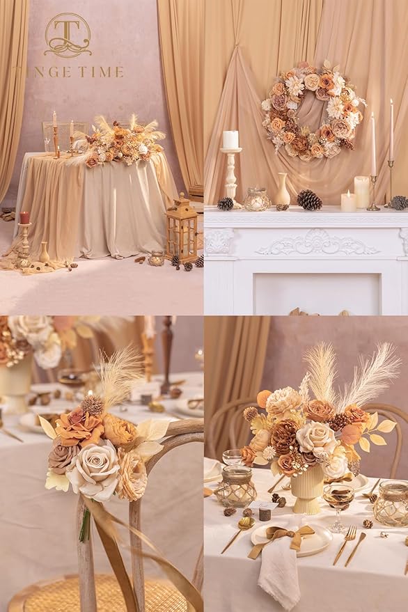 TINGE TIME Fake Flowers Artificial Flowers Peonies Bulbous Chrysanthemum Daisy Hydrangea Sunflower Violets Dahlia Daffodils Epiphyllum Orchid Cherry Blossom Camellia Leyaron (Nude Color & Pale Coffee)