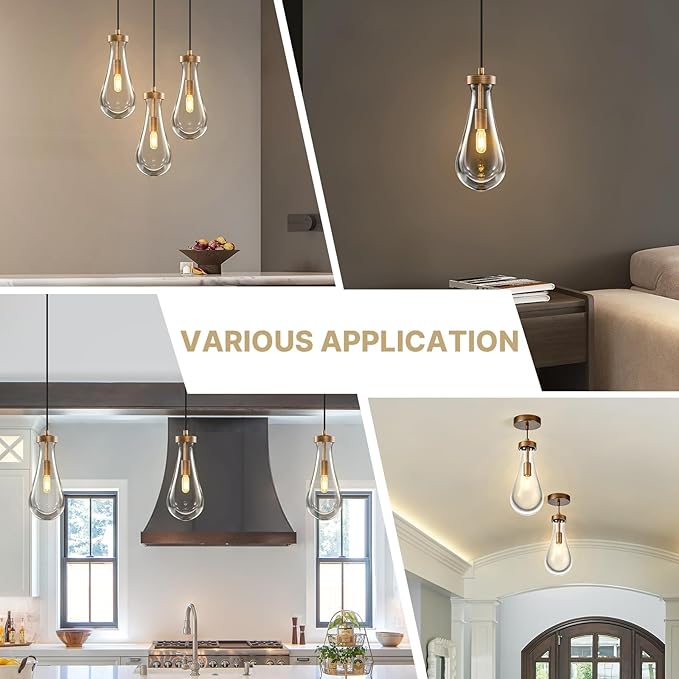 Raindrop Pendant Lights Kitchen Island: 2 Brown Teardrop Hanging Light - Crystal Pendants Lighting over Dining Table - High Ceiling Raindrops Lights Fixture for Bedroom Kitchen Island Bulbs Included