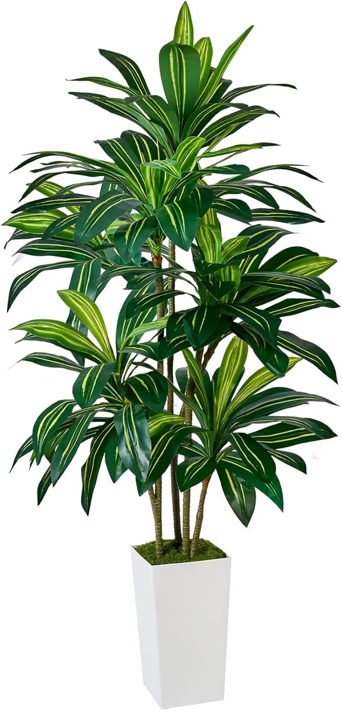 Artificial Dracaena Plant 6FT - Fake Tree with Tall Planter and Fairy Lights, Artificial Trees Faux Yucca Plants Indoor, Fake Plants for Home Office Living Room Decor Christmas