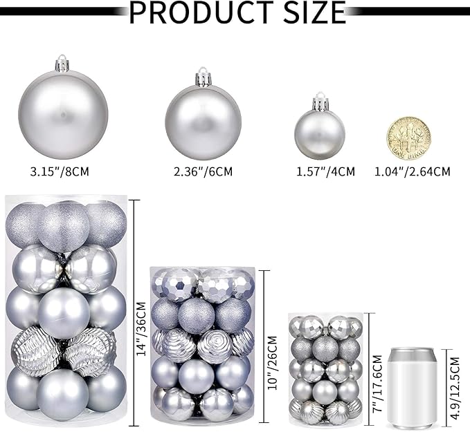XmasExp 60mm/2.36" Christmas Ball Ornaments Shatterproof Christmas Ornaments Set Decorations for Xmas Tree Balls - 24ct (2.36'', Silver)