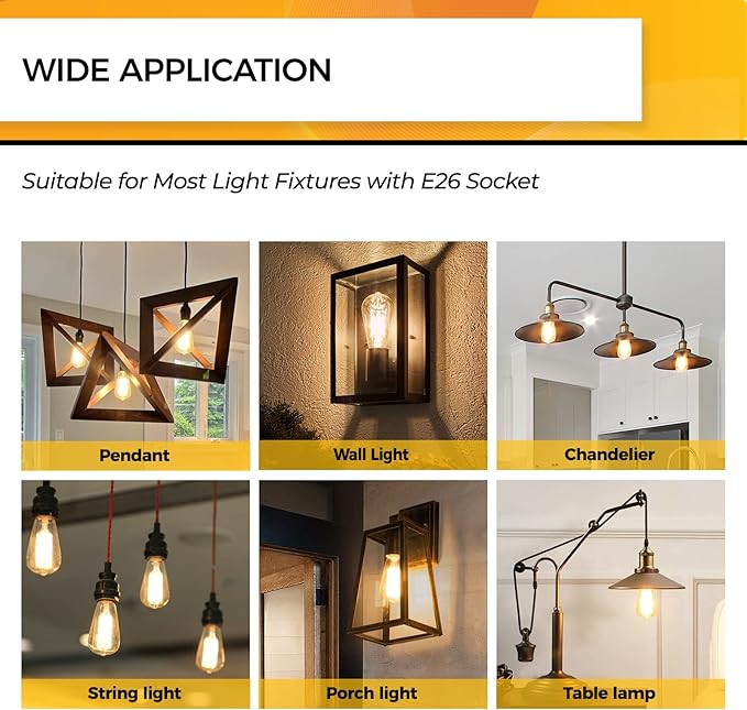 Hizashi LED Edison Bulbs Dimmable, E26 LED Bulb 60 watt, 2700K Soft Warm White, ST19 Vintage Light Bulbs, 95+CRI, UL Listed, 700LM 6W, Clear Glass, Pack of 6