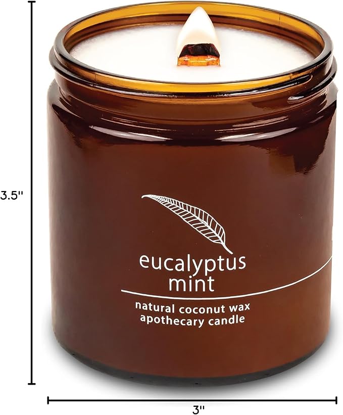 Hemlock Park Crackling Wood Wick Candle Handcrafted with Natural Coconut Wax (Large 16 oz, Eucalyptus Mint)