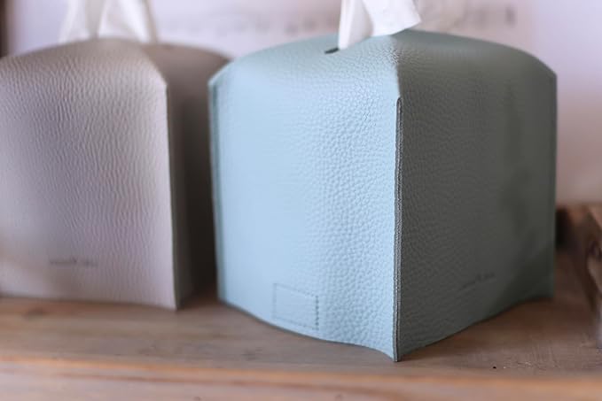 Tissue Box Cover Holder, Square with Bottom Belt by Carrot's Den - PU Leather Decorative Organizer for Tabletop, Bathroom, Car, Office | Black