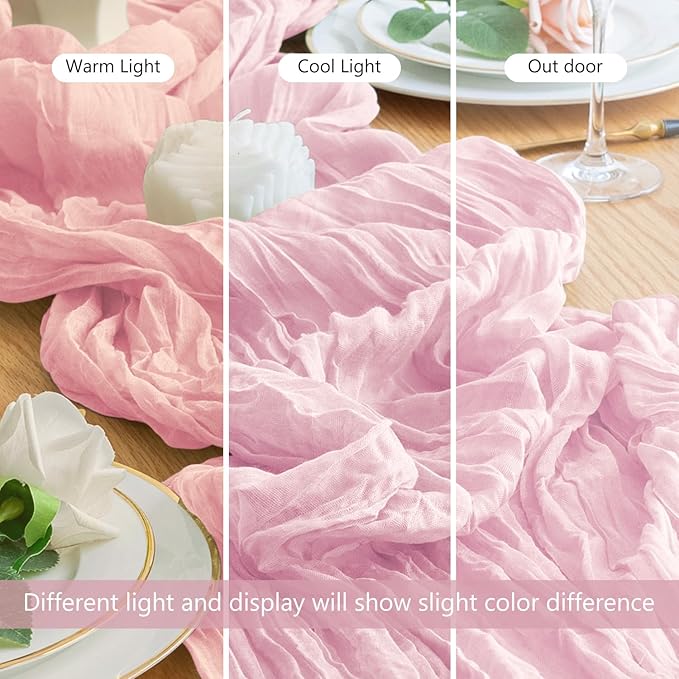 Wokceer Cheesecloth Table Runner 6Pack 10FT Blushing Pink Boho Gauze Christmas Cheese Cloth Table Runner for Party Long Rustic Sheer Table Runners for Baby Bridal Shower Wedding Easter Table