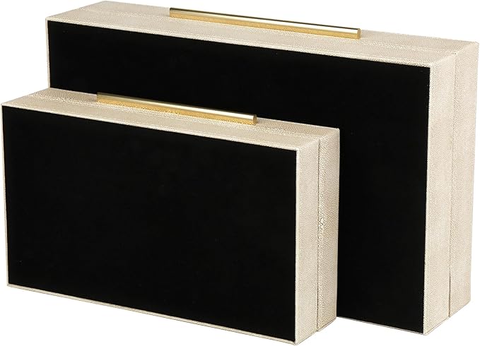 HofferRuffer Faux Leather Decorative Boxes Set of 2, Large Nesting Keepsake Box Accessory Organizer Jewelry Organizer with Hinged Lid, Stacking Storage Box Container for Home or Office (Light Grey)