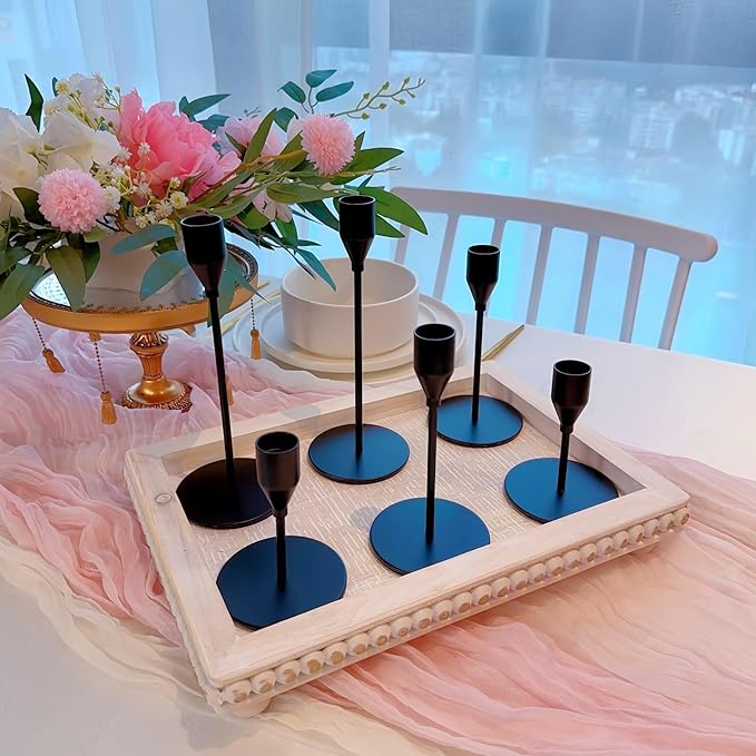 Black Taper Candle Holders for Wedding Table Centerpiece,Tall Taper Candlestick Holders Bulk Set of 15,Metal Candle Stick Holder Decor for Table or Mantel Centerpiece, Dinning, Party Home Decor
