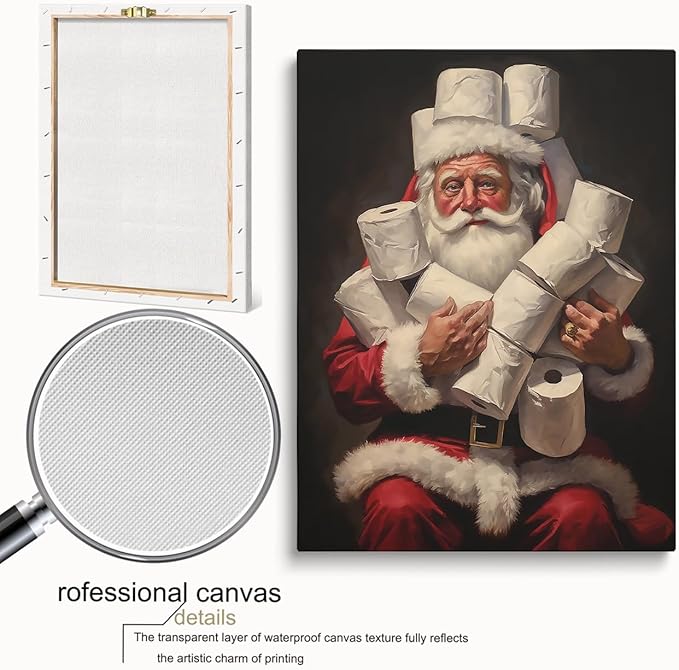 Santa Bathroom Decor, Christmas Decor, Holiday Decor, Christmas Painting, Toilet Humor Decor, Funny Toilet Poster, Santa Toilet Rolls, Santa Decor 16x20inch Framed Art