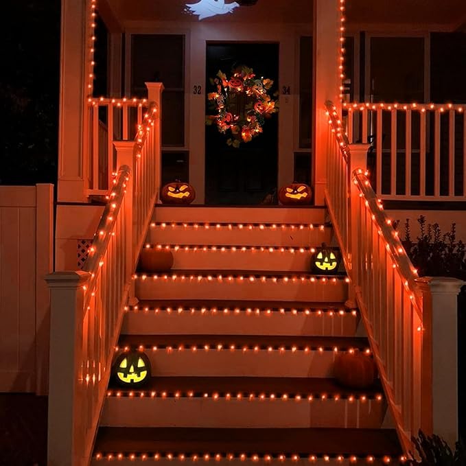 YEGUO 165ft 500 LED Thanksgiving Lights Outdoor Waterproof, Orange String Lights Indoor Plug in, 8 Modes Clear Wire Orange Lights for Halloween