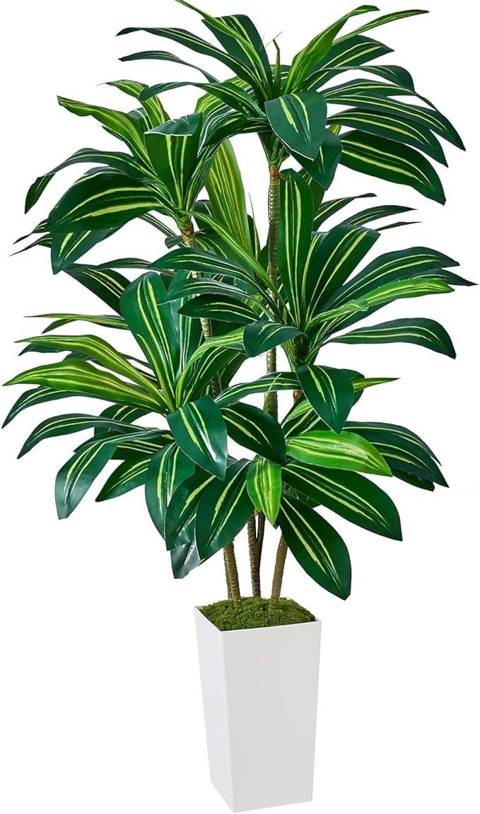 Artificial Dracaena Plant 5FT - Fake Tree with Tall Planter and Fairy Lights, Artificial Trees Faux Yucca Plants Indoor, Fake Plants for Home Office Living Room Decor Christmas