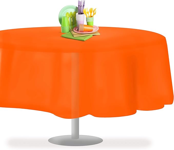 Grandipity 12 Pack Premium Disposable Plastic Tablecloth 84" Inch Decorative Round Table Cover - Orange