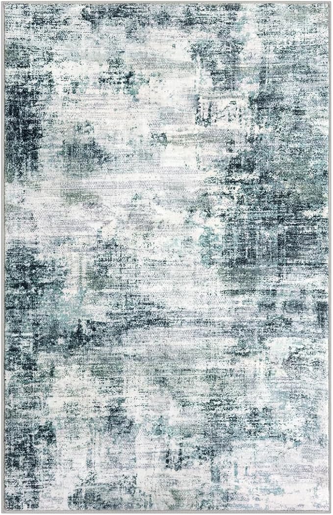 IOHOUZE Modern Abstract Area Rugs 5x7 Ft Washable Rugs for Living Room, Non Slip Dining Room Rug, Printed Faux Wool Rugs for Bedroom, Floor Carpet for Office Nursery Playroom, Sage Grey