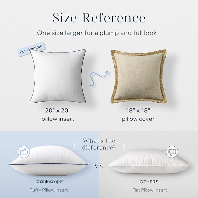 Phantoscope 12x20 Pillow Inserts, Decorative Throw Pillow Inserts with 100% Cotton Striped Cover, Virgin Fiber Pillow Sham Stuffer, Lumbar Square Couch Cushion Pillows, Pack of 2, 12x20 Inch