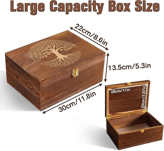 Wooden Keepake Box, Large Tree of Life Storage Memory Box with Hinged Lid for Storing Photo, Jewelry, Gifts, Decorative Memory Treasure Box