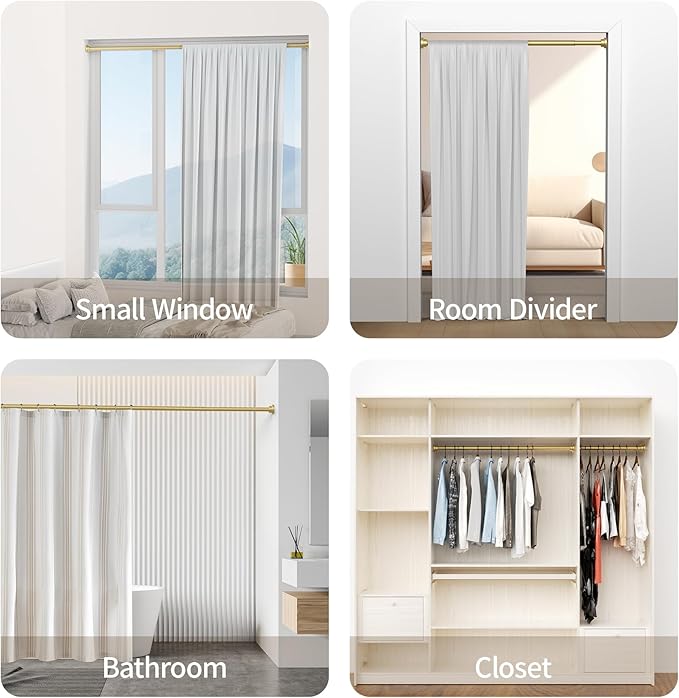 Shower Curtain Rod, 1" Diameter Heavy Duty Tension Shower Rod, Non Slip Adjustable 28-102 inch No Drilling Shower Curtain Rods Spring Tension For Bathroom, Shower Stall, No Rust, Chrome Gold