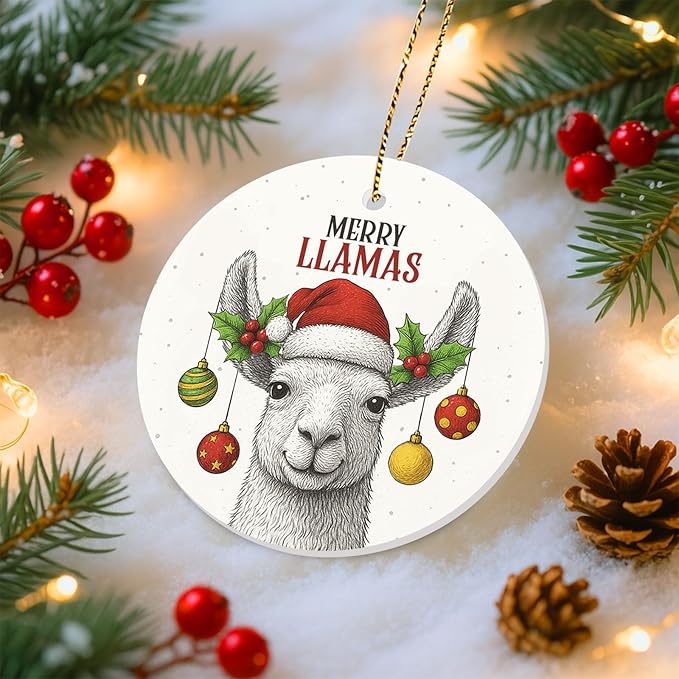 Llama Christmas Ornament 2025 – Funny Merry Llamas Ornament, Cute Xmas Tree Decoration for Animal Lovers