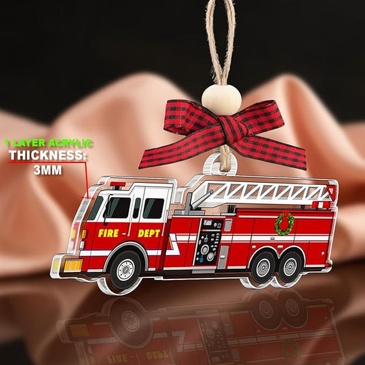 Fire Truck Ornament - Fire Truck Ornaments for Christmas Tree - Firefighter Christmas Ornaments - Firefighter Gifts for Fireman, Men, Kids, Boys - Acrylic Xmas Firefighters Ornament 2025