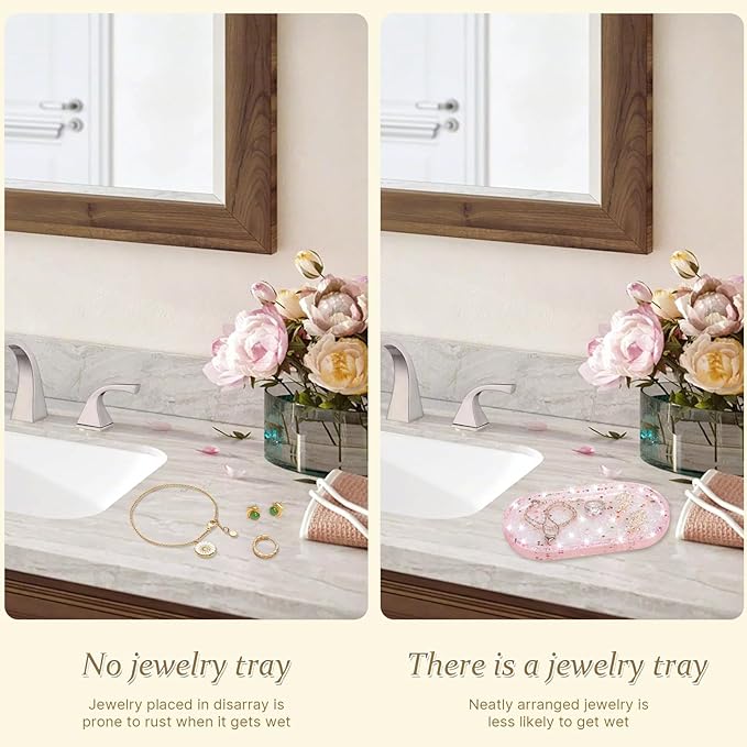 Jewelry Tray Ring Dish: Resin Trinket Dish with Flash Art - Key Tray - Jewelry Plate Holder for Cute Vanity Decor (1, Pink Flash)