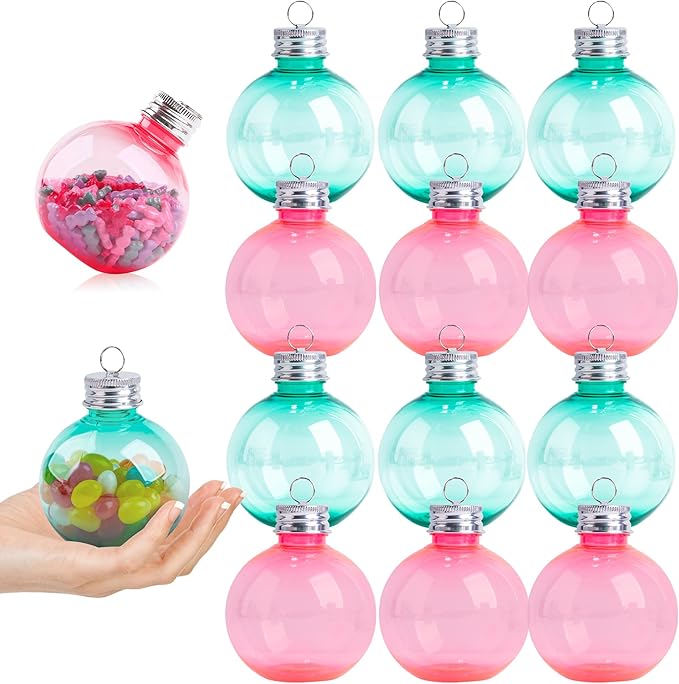12 Pcs Christmas Ornaments Balls, 5oz Fillable Plastic Christmas Ornament Balls for Christmas, Stocking Stuffers, White Elephant Gift