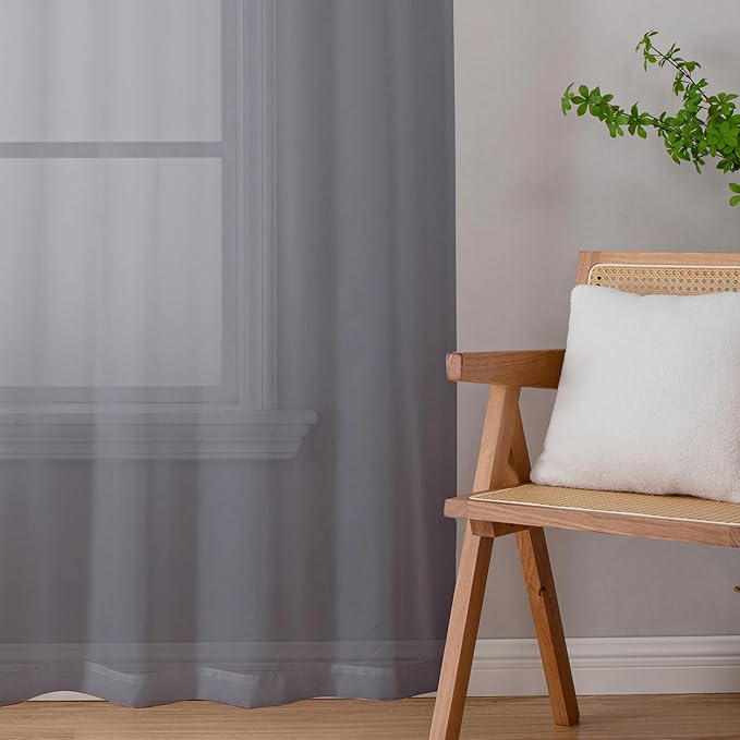Lecloud Sheer Curtain Panels Set 96" Inches Long, Solid Voile Light Filtering Airy Curtains Window Treatment Drapes for Living Room, 2 Panels Elegant Bedroom Sheer Curtains, Charcoal Grey, 40" Wx96 L