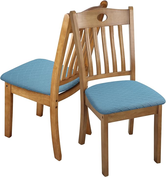 Fuloon Stretch Chair Seat Covers 4 PCS, Removable Washable Dining Chair Covers Anti-Dust Dining Room Seat Cushion Slipcovers (4, Lake Blue)