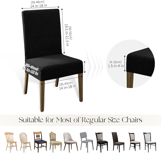 MOSAYT 100% Waterproof Dining Room Chair Covers Set of 6, Super Fit Stretch Jacquard Parson Chairs Slipcovers Removable Washable Chair Seat Protectors for Home, Kitchen, Banquet (Black)