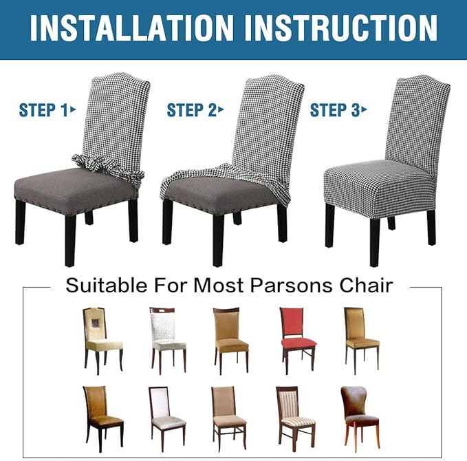 H.VERSAILTEX Chair Covers for Dining Chairs Stretch Classic Black and White Houndstooth Dining Chair Covers, 4-Pack, Extra Thick Soft Durable Parson Chair Slipcover Washable Kitchen Chair Cover