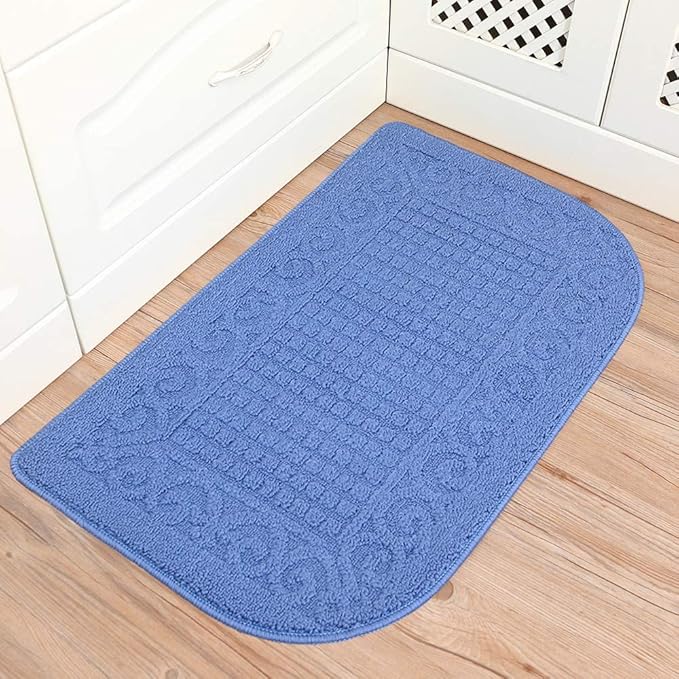 COSY HOMEER 39X20inch Anti Fatigue Kitchen Rug Mats are Made of 100% Polypropylene Half Round Rug Cushion Specialized in Anti Slippery and Machine Washable,Blue