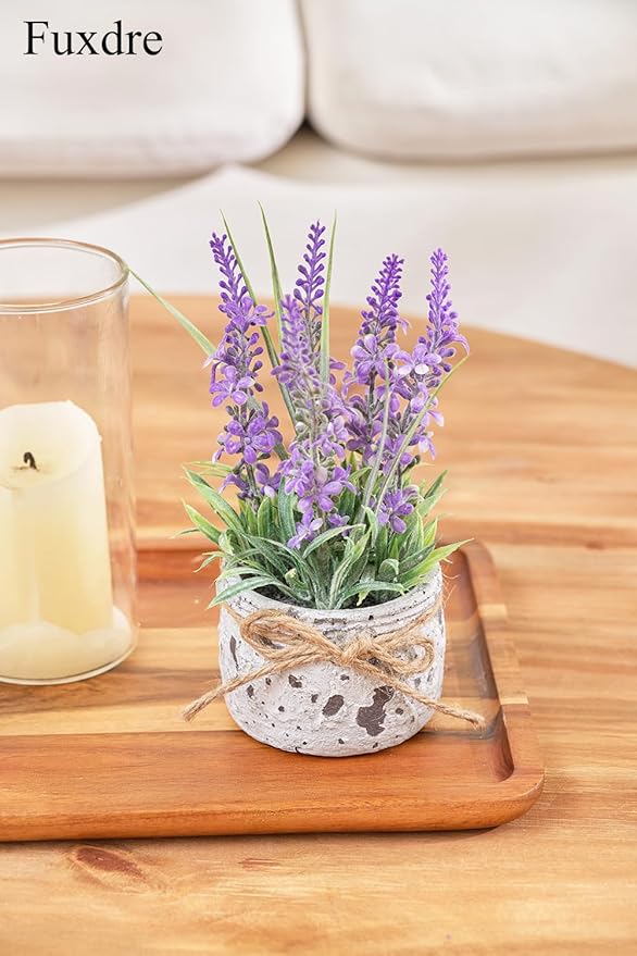 Small Fake Plants with 2 Pack, The Lavender for Bathroom Shelf Decor, Lavender Plant for Home Living Room Office Bedroom Table Tray Shelve Farmhouse Decor Indoor