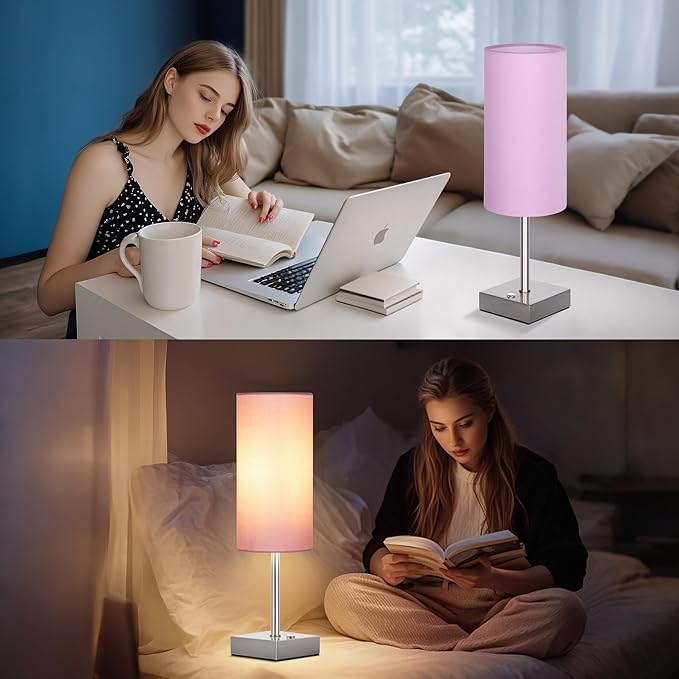 AVV Cordless Table Lamp with Dimmable, Rechargeable 3 Modes Battery Powered Bedside Lamp, Battery Operated Lamps for Night Stand, Touch Lamp for Bedroom, Living Room, 15 Inch Pink 2PK
