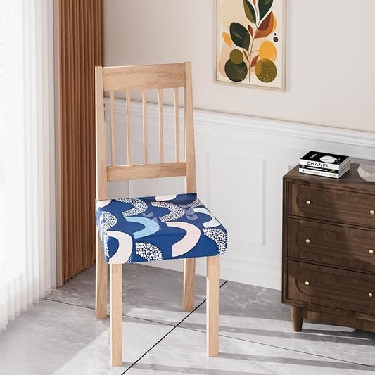 Stretch Dining Chair Seat Covers Set of 6,Dining Chair Slipcovers, Floral Printed Chair Covers,Soft Fabric Washable Upholstered Chair Seat Protector, No Rear Covers for Home Kitchen Dining Room
