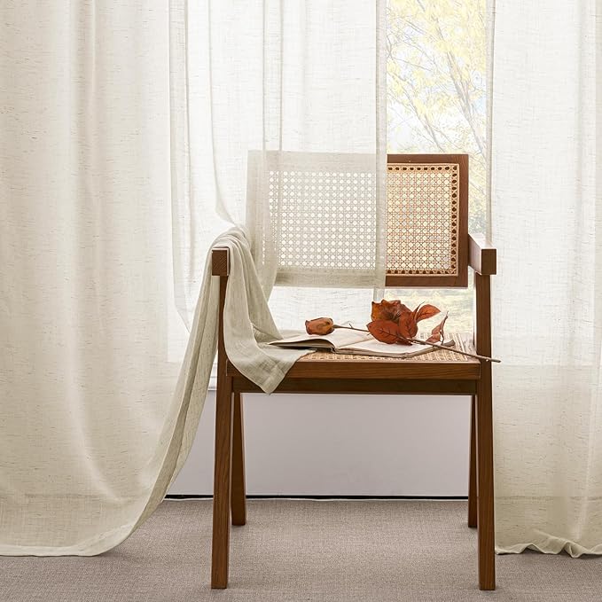ANRODUO Ivory Semi Sheer Linen Curatins 84 inch Length 2 Panels Set Cream White Back Tab Light Filtering Privacy Drapes 84 inch Long Boho Rustic Cotton Textured Gauze for Bedroom Living Dining Room