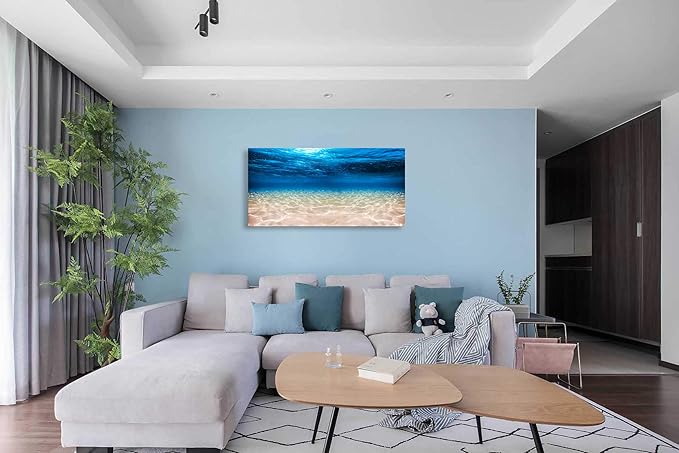 Cao Gen Decor Art-S05250 Print Artwork Blue Ocean Sea Wall Art Canvas Prints Picture Seaview Bottom View Beneath Surface Pictures Painting On Canvas Modern Seascape Home Office Decor Ready to hang